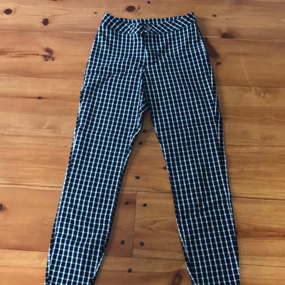 fitted ankle length plaid pants